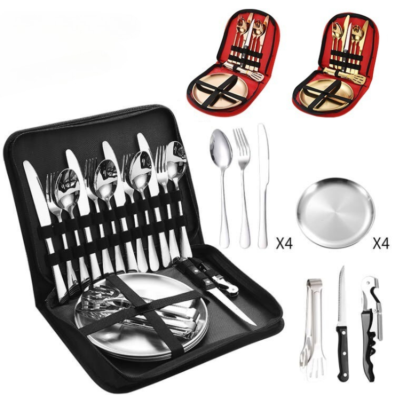 Camping Cooking And Eating Set - Conjunto de Talheres de Aço Inoxidável