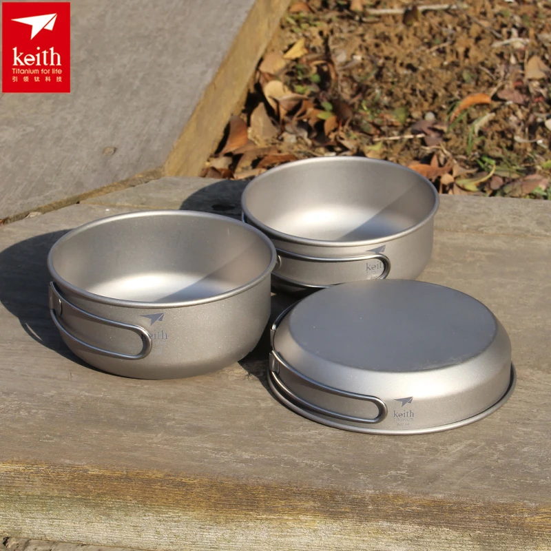 Camping Cooking And Eating - Keith-Titanium Cookware Set com alça dobrável,