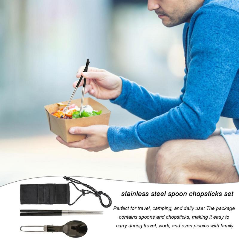 Camping Cooking And Eating Set - Colher dobrável pauzinhos viagem acampamento comer