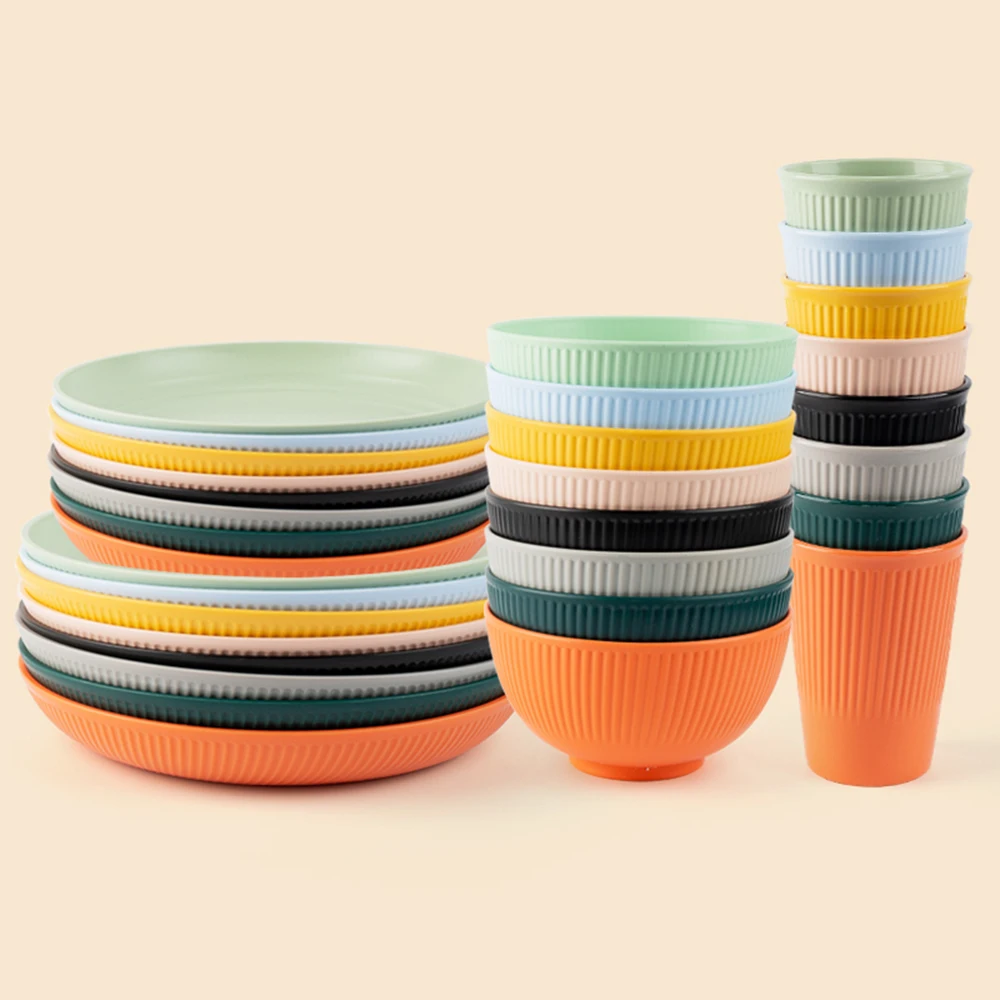 Camping Cooking And Eating Set - Portátil Trigo Palha Talheres Set, Dinnerware